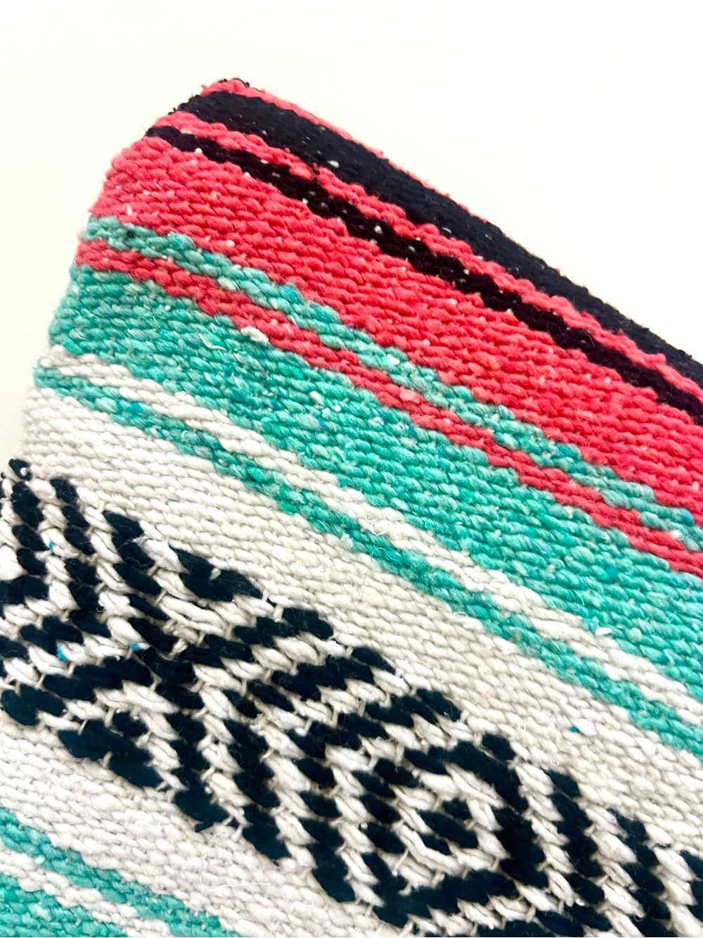 Woven Beach Blanket inCoral, Teal & Black (New / Never Used), 48 x 72”